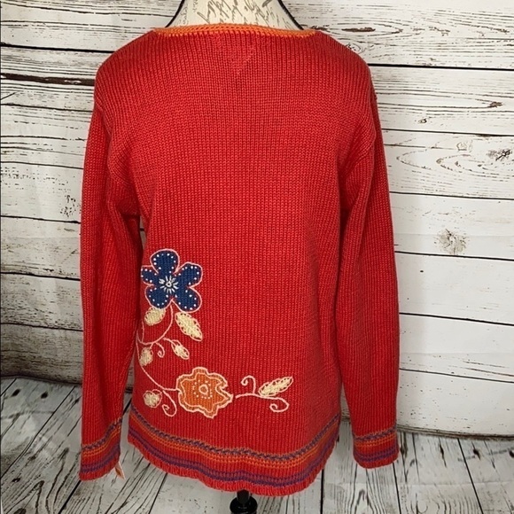 Coldwater Creek Orange Floral V-Neck Sweater - Picture 6 of 6